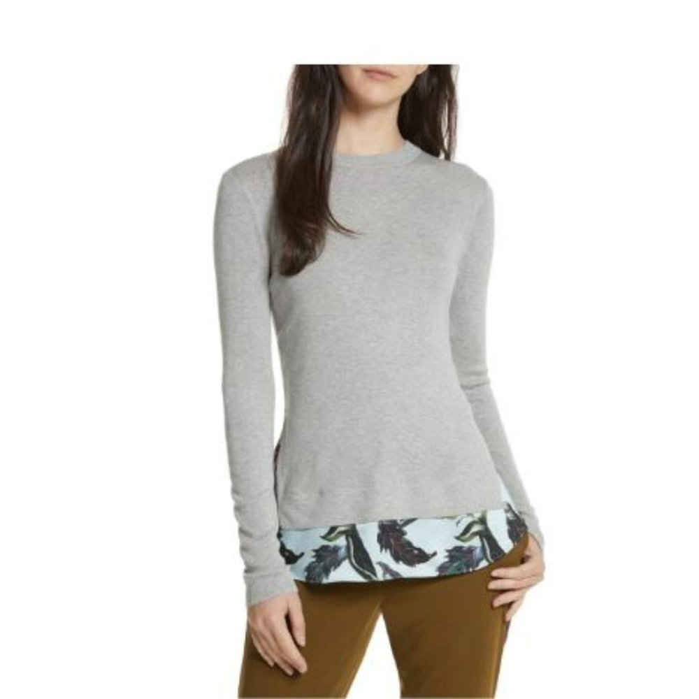 Ted Baker London grey sweater with floral ruffle/shirt tail